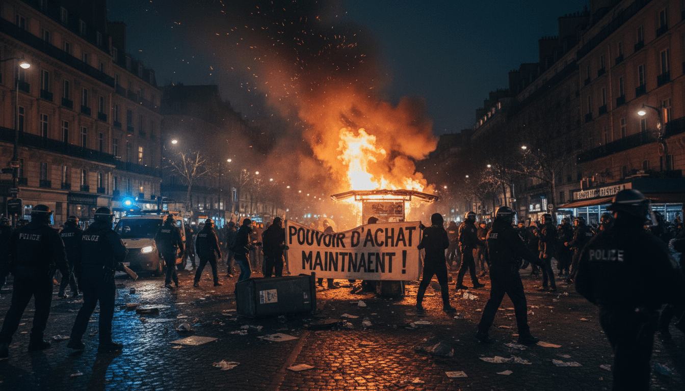 Protesters in Paris during the cost-of-living protests, highlighting economic discontent.