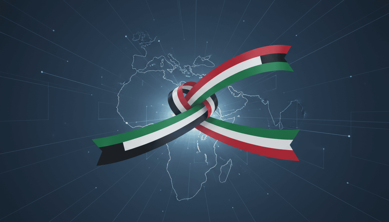 UAE and Saudi flags intertwined, symbolizing strengthened diplomatic ties.