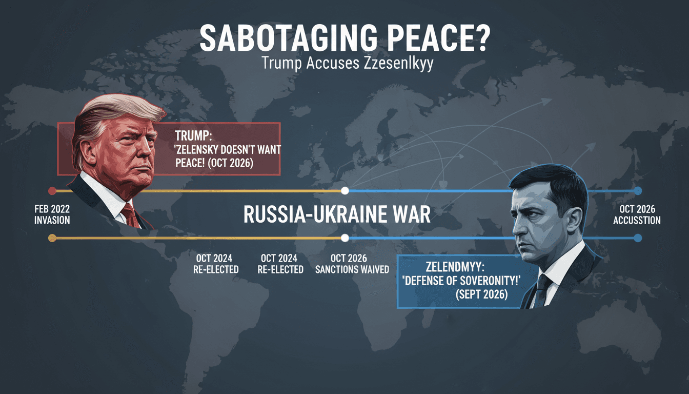 A graphic depicting Trump and Zelenskyy with a timeline of the Russia-Ukraine war and key statements.