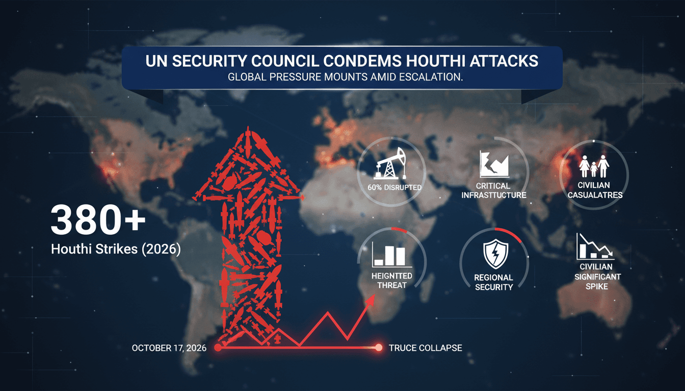 Infographic showing Houthi attacks on Saudi Arabia and international responses, highlighting regional security concerns.