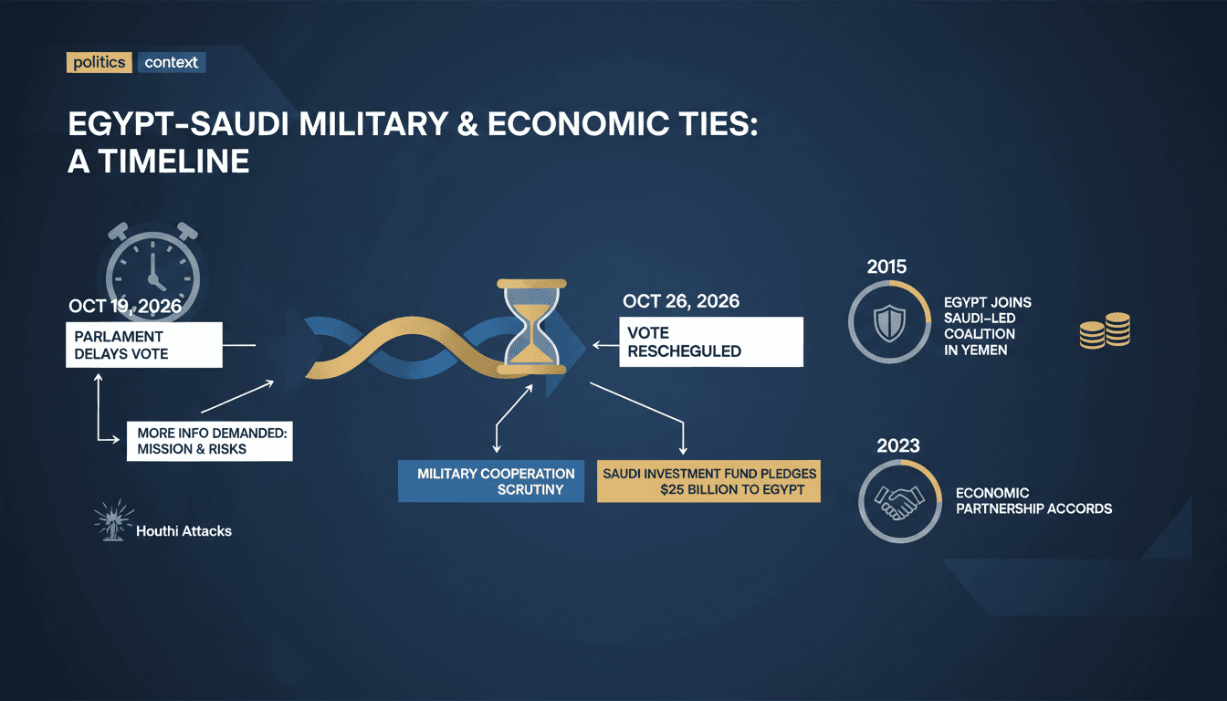Infographic illustrating Egypt's military support discussions and economic ties with Saudi Arabia.