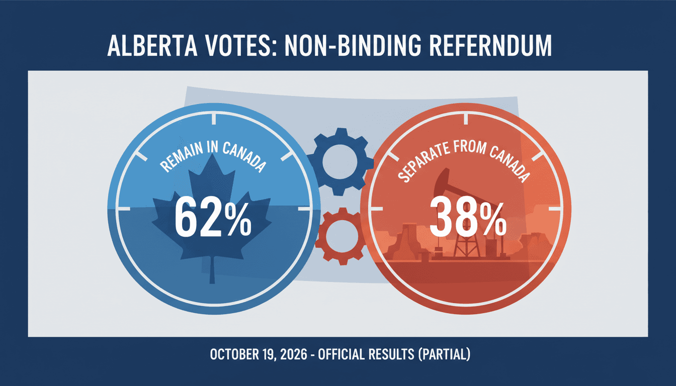 Infographic showing Alberta's referendum results on separation from Canada, highlighting public sentiment percentages.