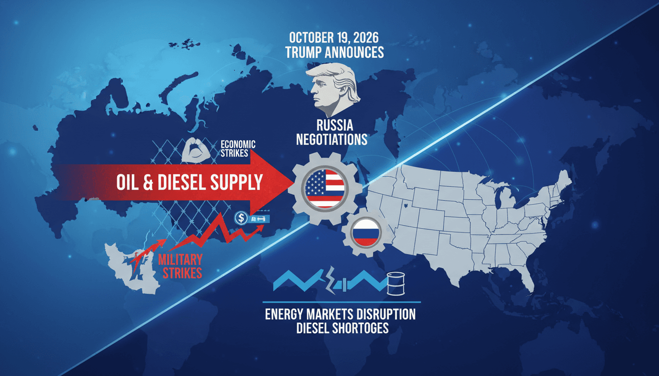Infographic showing the flow of diesel and oil supplies from Russia to the U.S. amid ongoing negotiations.
