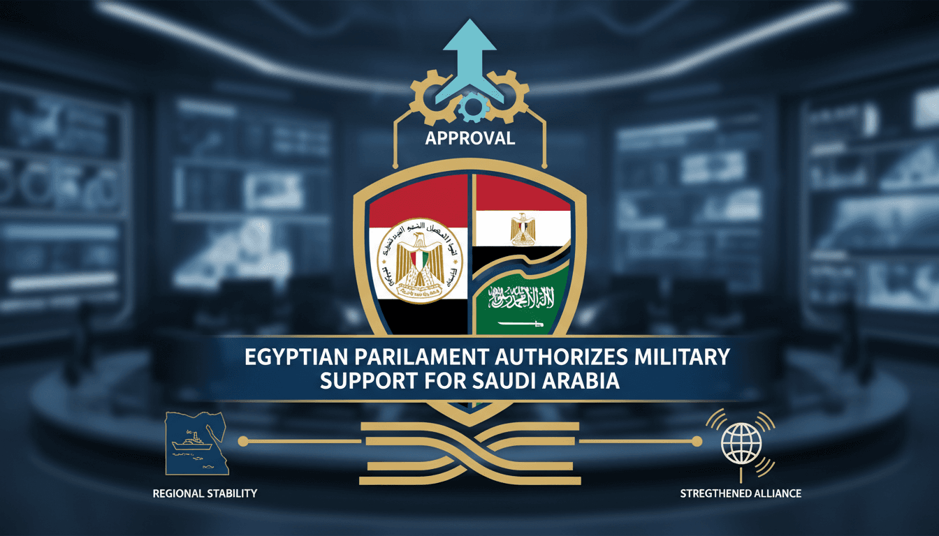 Egyptian Parliament session discussing military support for Saudi Arabia, highlighting regional security issues.