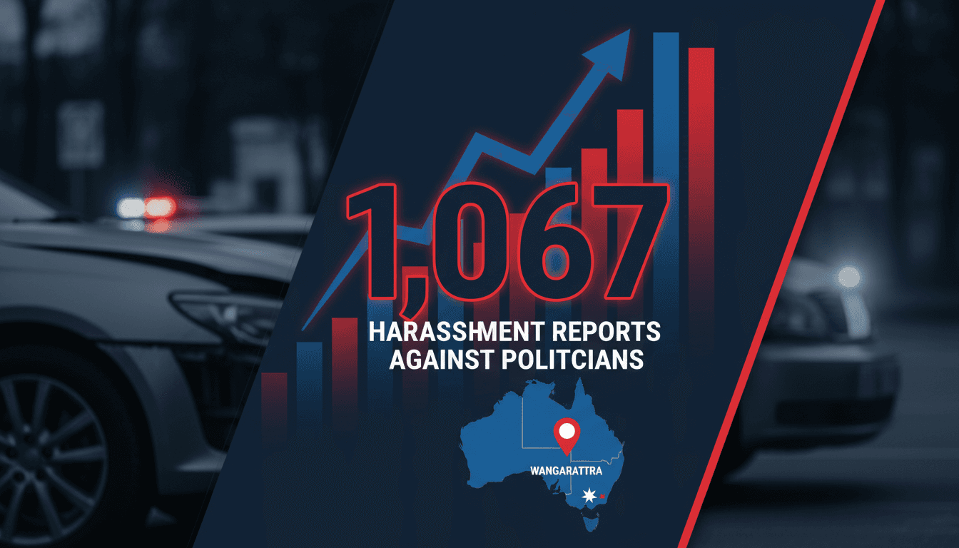 A graphic illustrating the rise in harassment reports against politicians, focusing on the number 1,067.