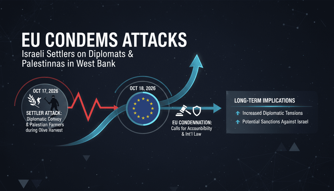 Infographic detailing the EU's condemnation of settler violence against diplomats in the West Bank.