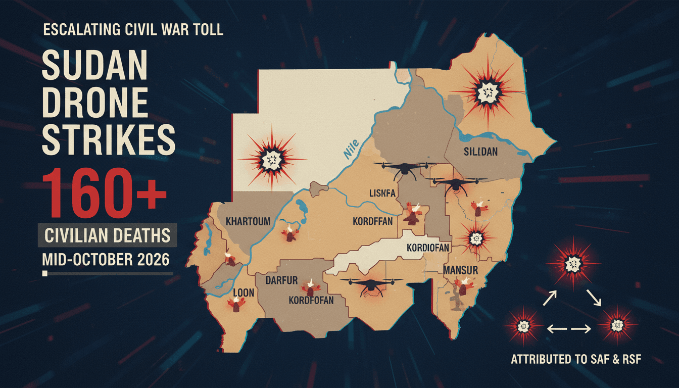 A map highlighting drone strike locations in Sudan and casualty figures.