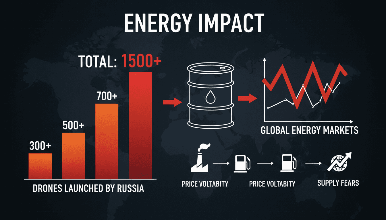 Infographic illustrating Zelensky's campaign against Trump's Russia policy and its impact on energy markets.