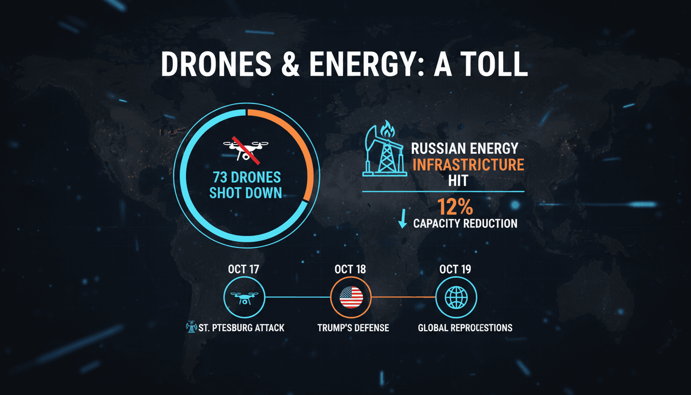 A graphic illustrating the drone attacks and sanctions waivers in the Russia-Ukraine conflict.