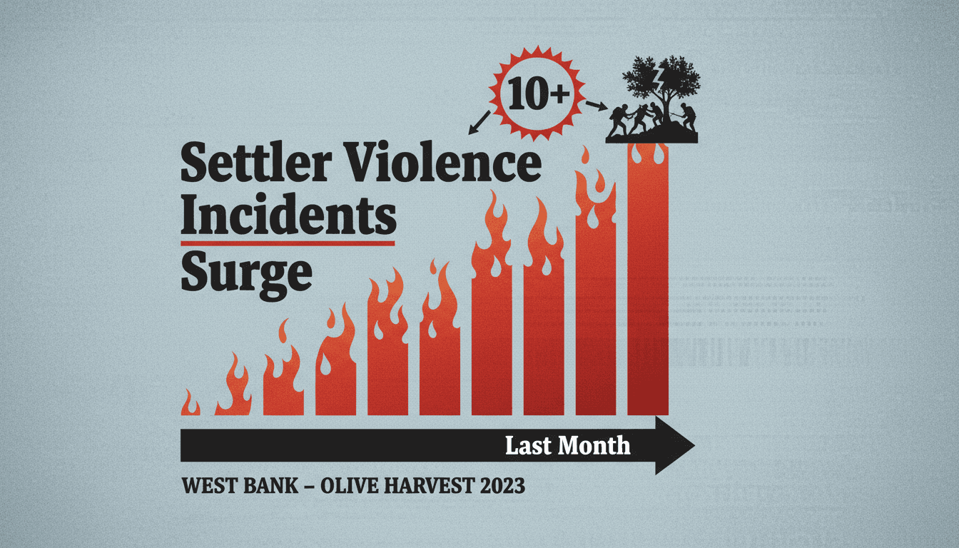 A graphic illustrating the rise in settler violence incidents in the West Bank, highlighting the recent police raid.