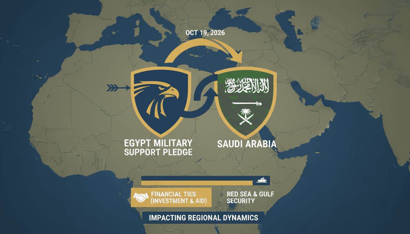Infographic illustrating Egypt's military support pledge and financial ties to Saudi Arabia.