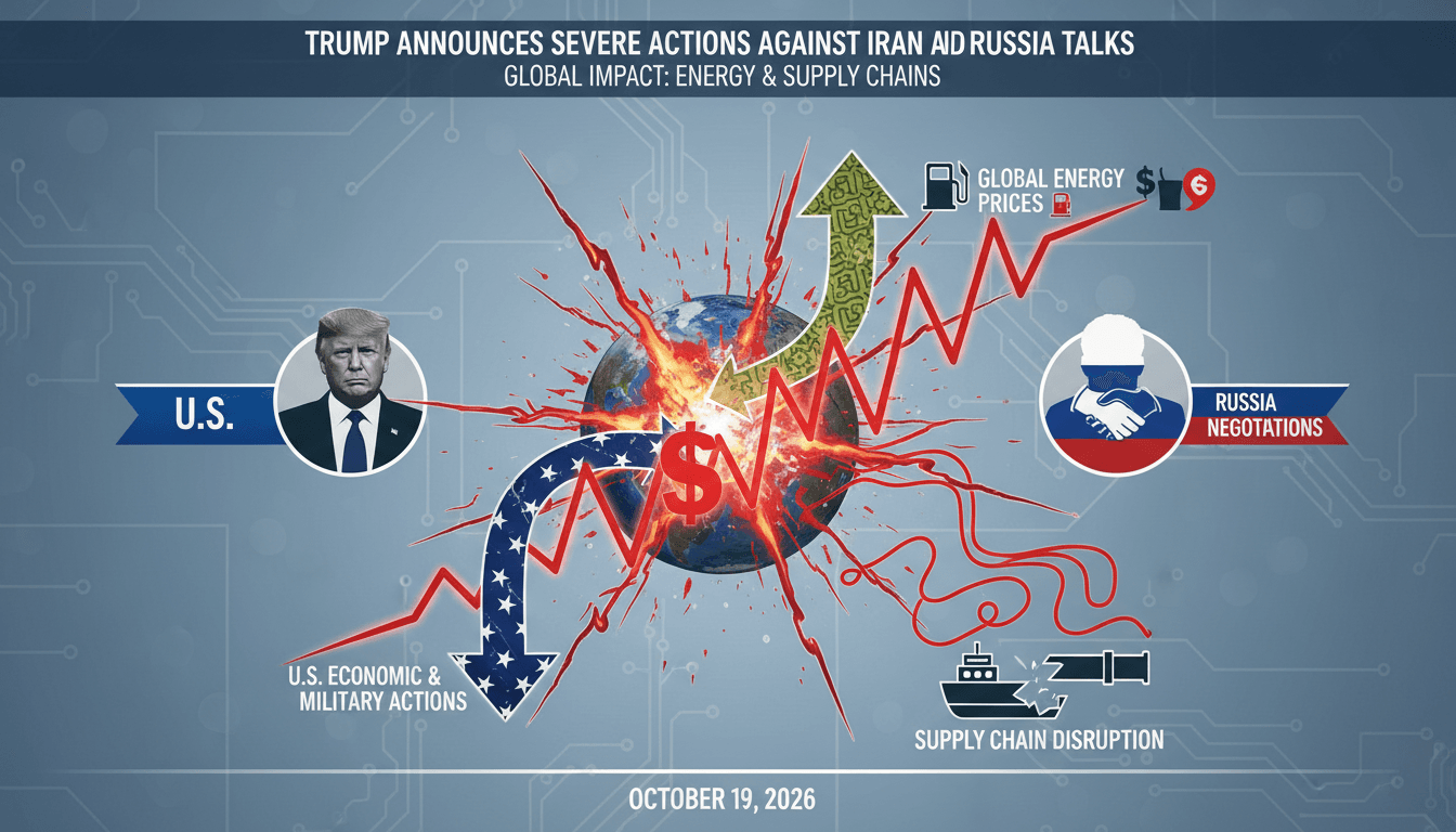 Infographic showing the impact of Trump's strikes on Iran on global energy prices and supply chains.