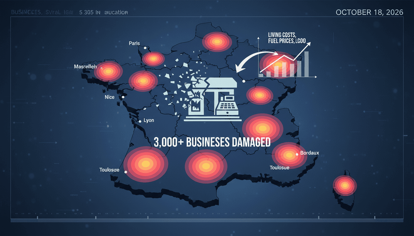 A visual representation of the damage caused by the October 2026 protests in France, highlighting over 3,000 affected businesses.