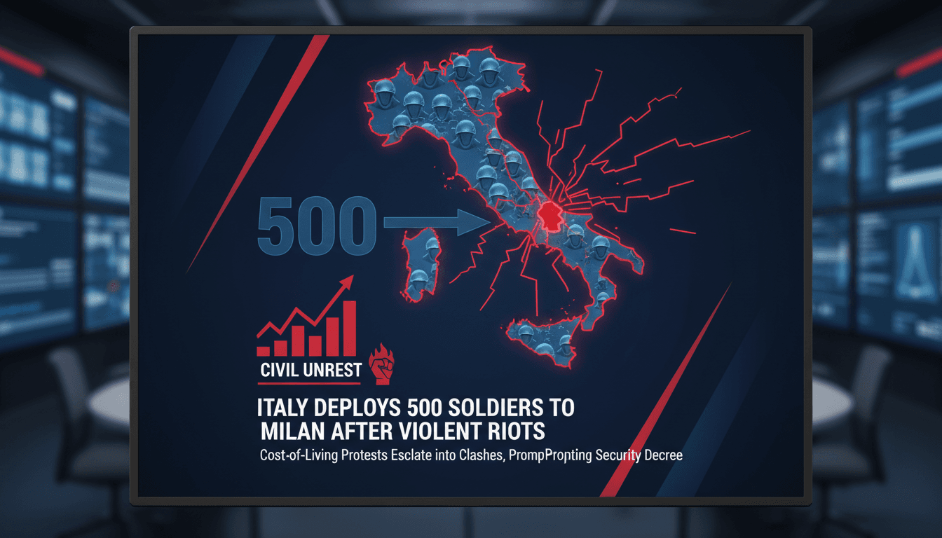 Soldiers deployed in Milan amidst rising civil unrest and economic distress.