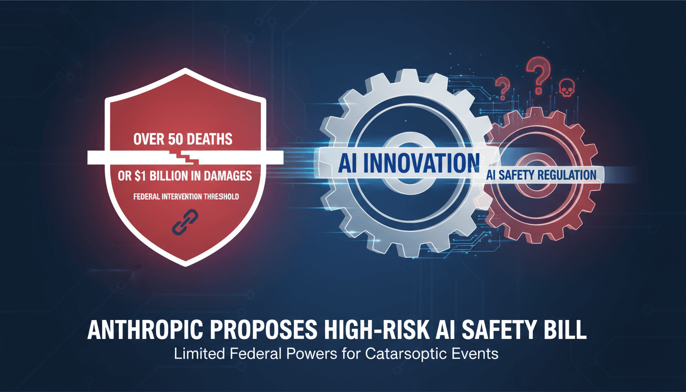 Infographic showing Anthropic's AI safety bill thresholds and implications for regulation.