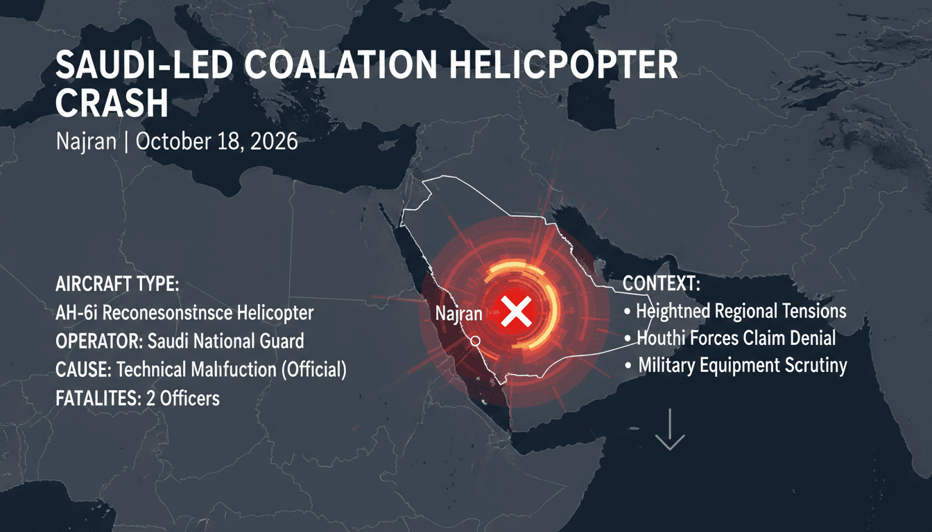 A map highlighting the Najran region in Saudi Arabia, where the AH-6i helicopter crash occurred, with key statistics.