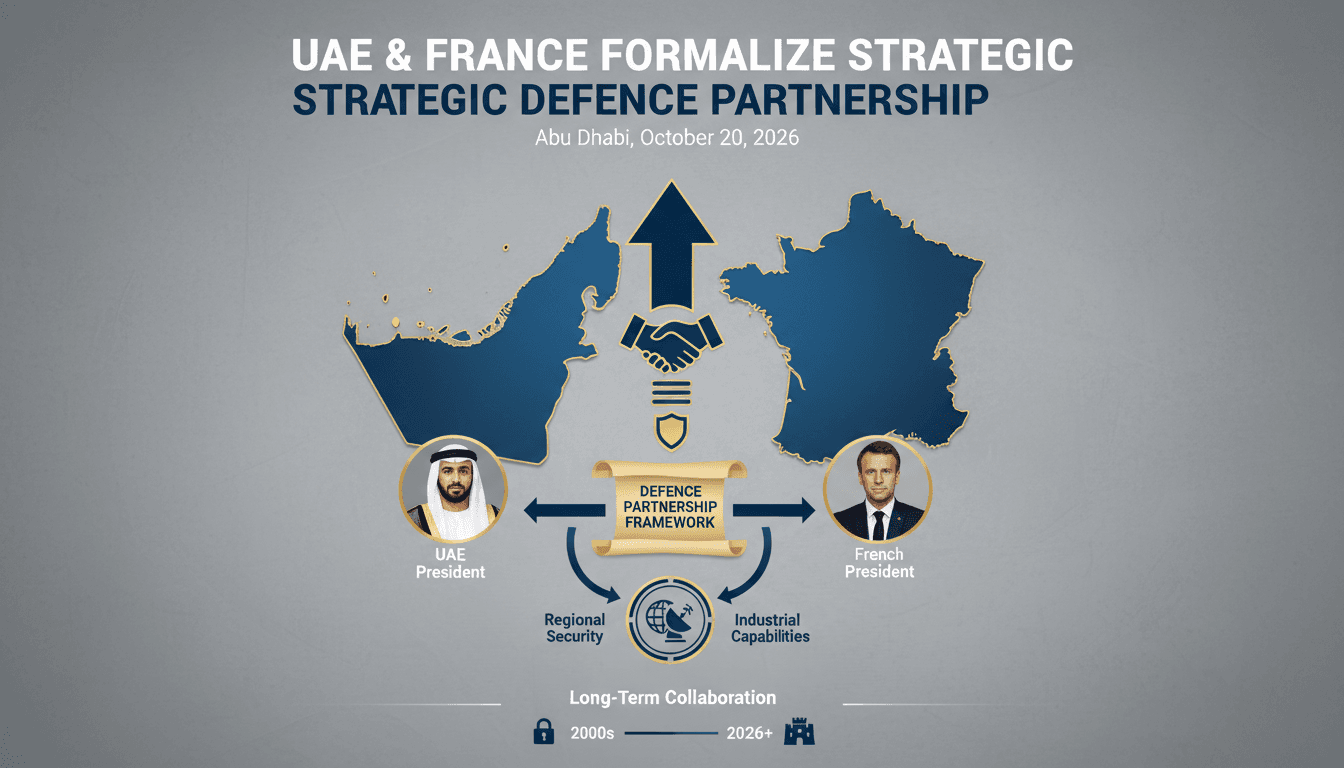 Leaders of UAE and France exchanging a Strategic Defence Partnership Framework in Abu Dhabi.