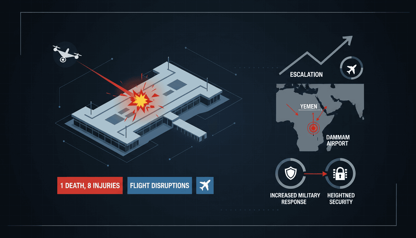 A drone attack on Dammam Airport, illustrating the impact of regional tensions on security and travel.