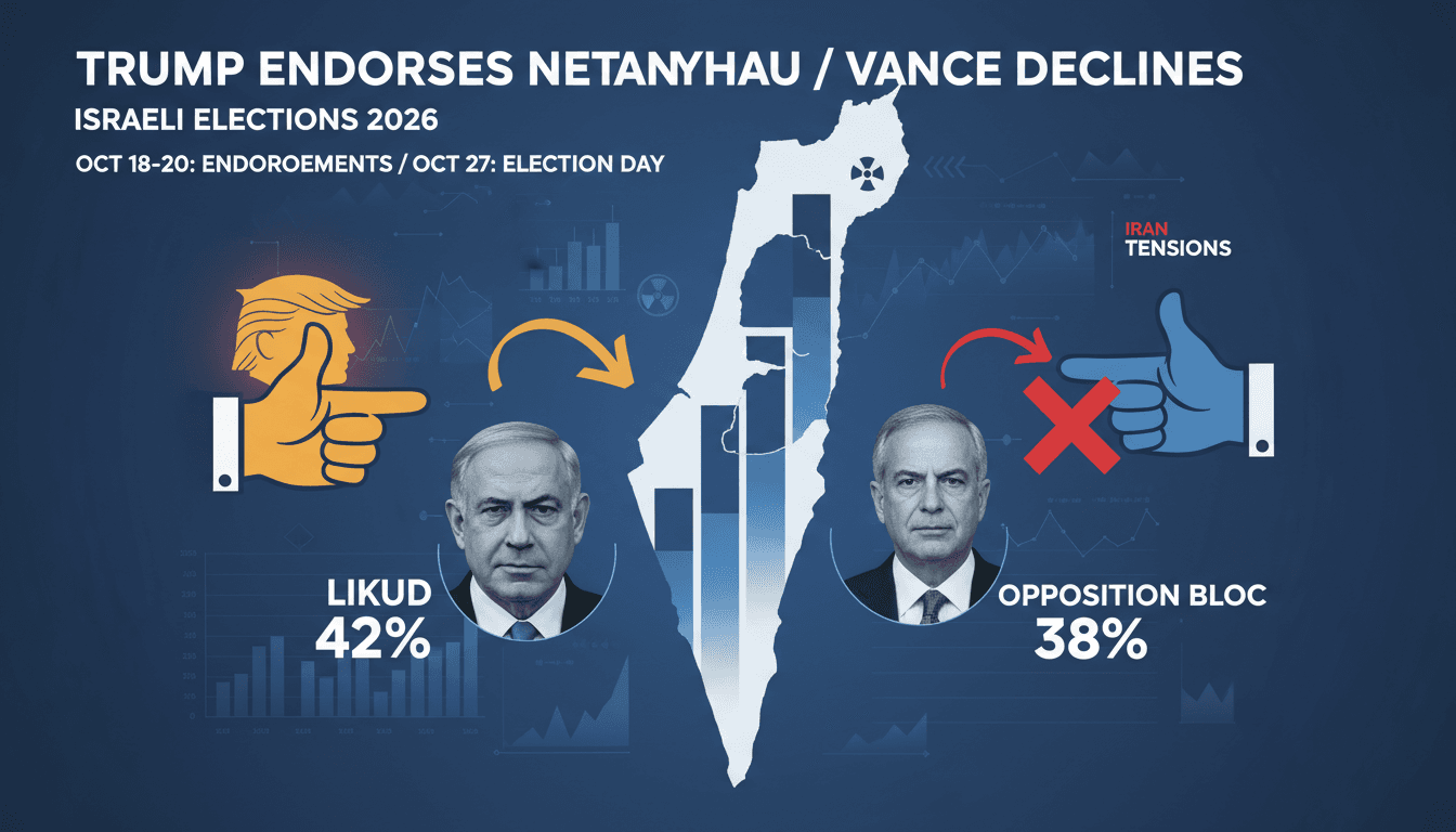 A graphic depicting Trump and Netanyahu with election polling data and political context.