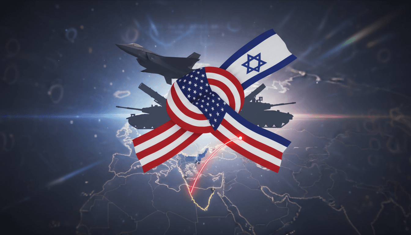 U.S. and Israeli flags with military imagery, representing the defense partnership amid regional tensions.