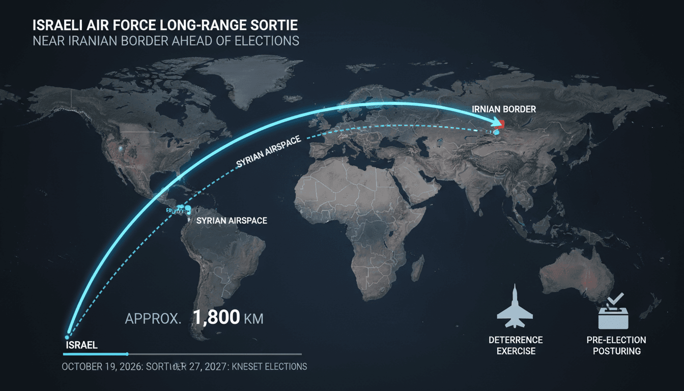 Map showing the Israeli Air Force sortie path near the Iranian border, highlighting military exercise details.