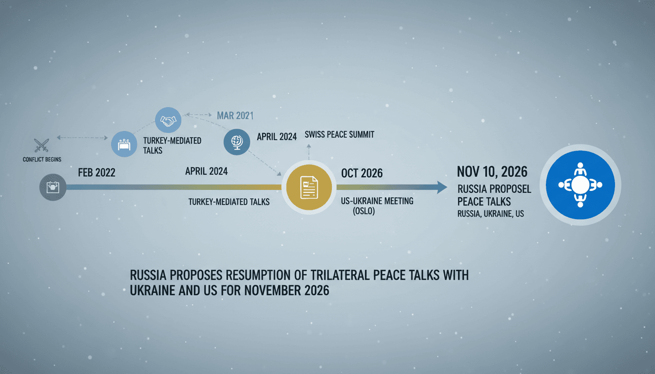 A visual timeline of key diplomatic meetings in the Russia-Ukraine conflict, highlighting the upcoming trilateral negotiations.