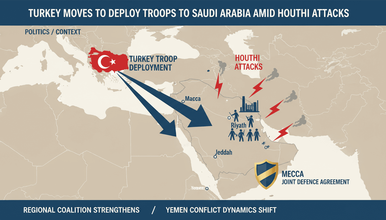 Map showing Turkey's military deployment to Saudi Arabia and Houthi attack locations.