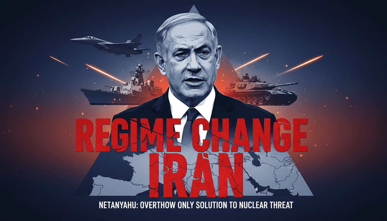 Netanyahu addressing military officers, emphasizing the need for regime change in Iran.