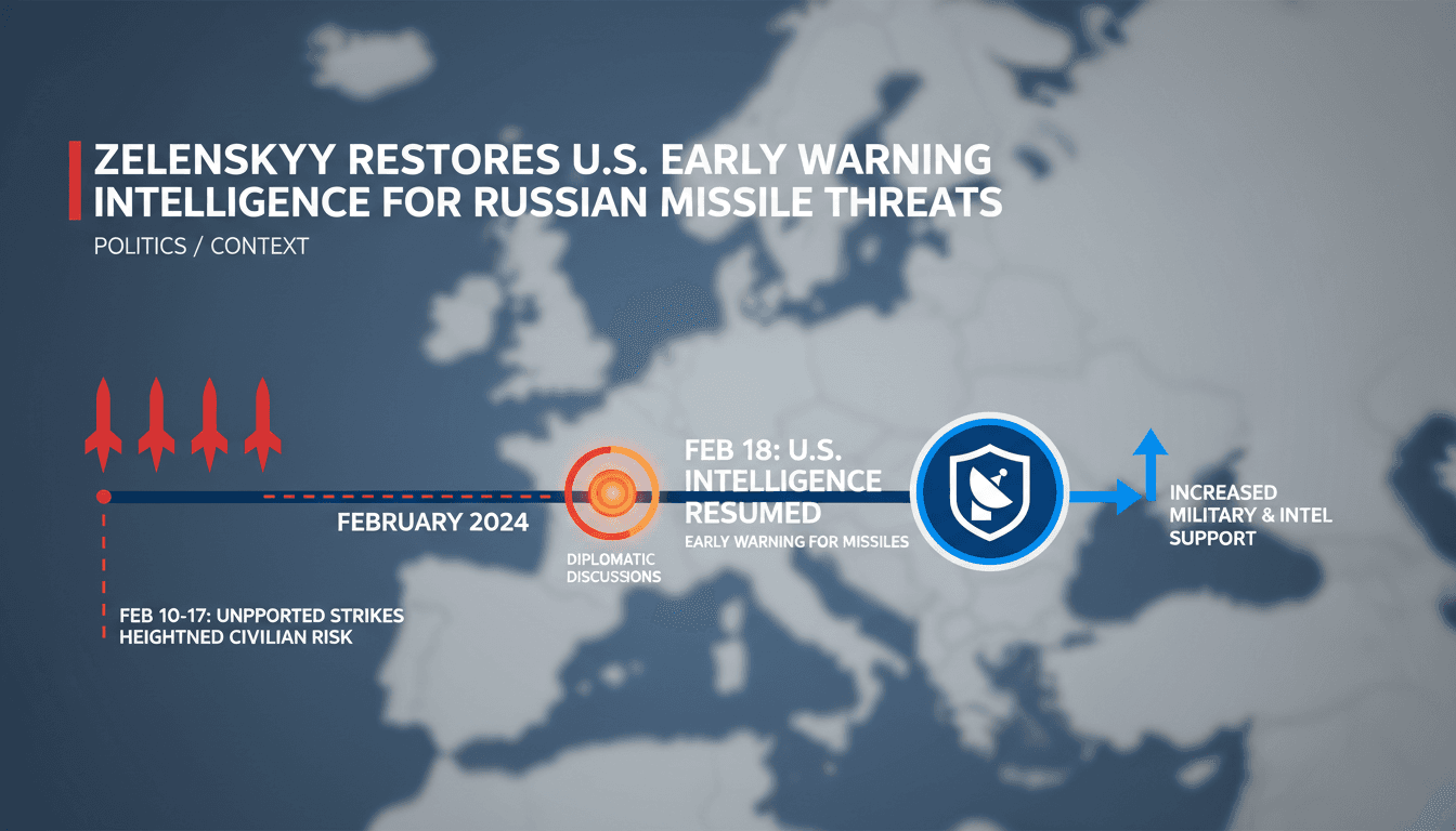 A graphic illustrating the resumption of early warning intelligence for Russian missile attacks in Ukraine.