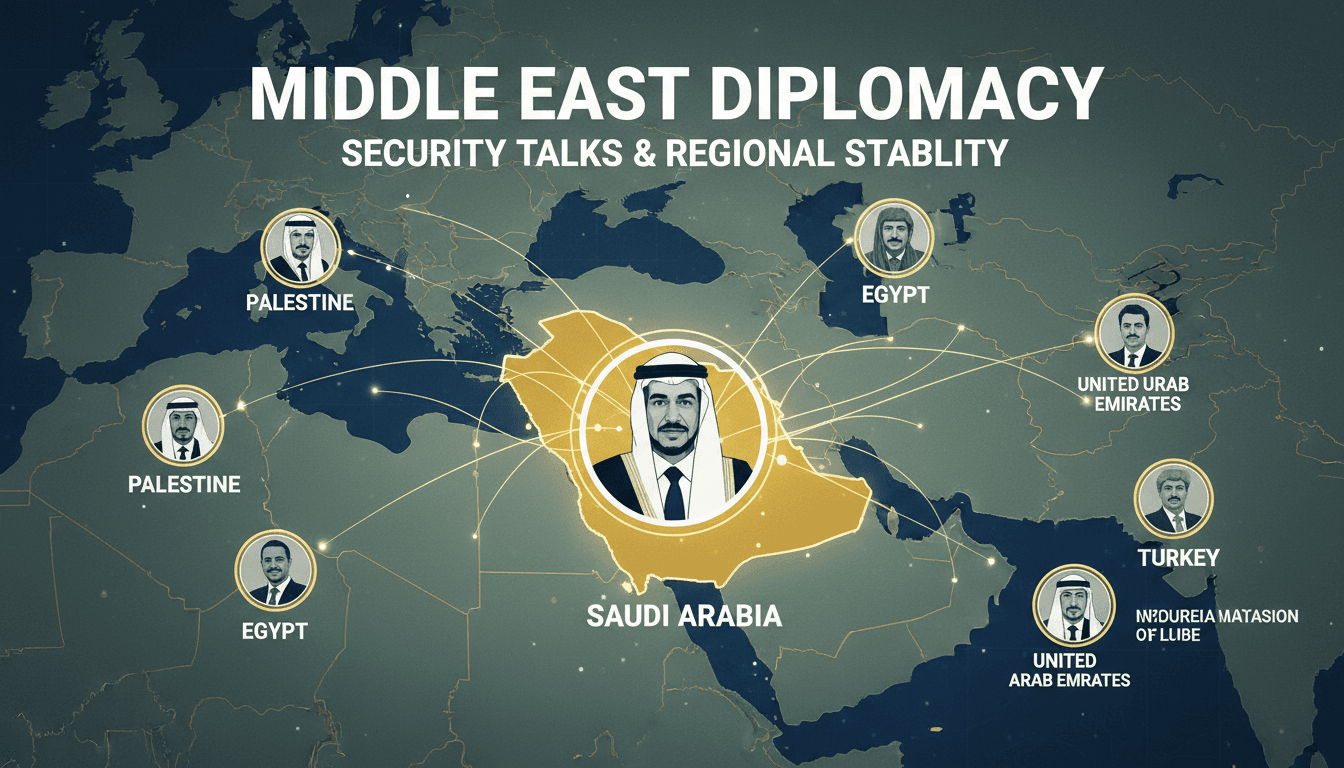 Saudi Foreign Minister engaging in diplomatic talks with Palestinian and regional leaders on security issues.