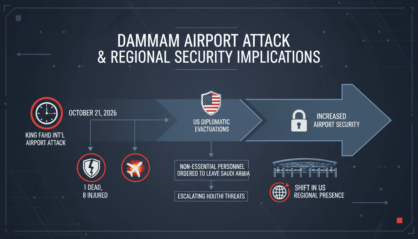 A visual representation of the Dammam airport attack and its impact on regional security and travel.