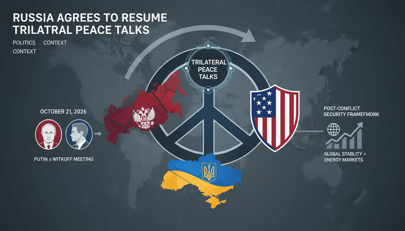 A visual representation of the trilateral peace talks involving Russia, the US, and Ukraine, highlighting key dates and participants.
