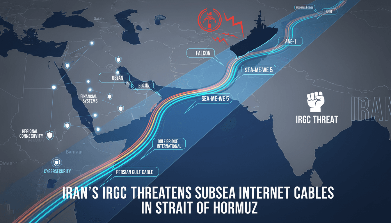 Map showing undersea internet cables in the Strait of Hormuz and their importance to Gulf connectivity.
