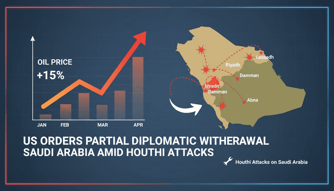 Map showing Houthi attack locations in Saudi Arabia and rising oil prices.