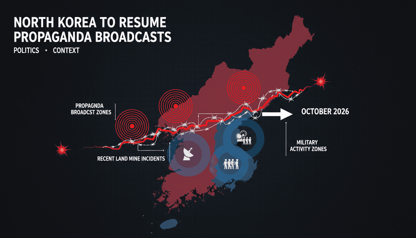 Map of the Korean Peninsula highlighting military activity and propaganda broadcast zones.