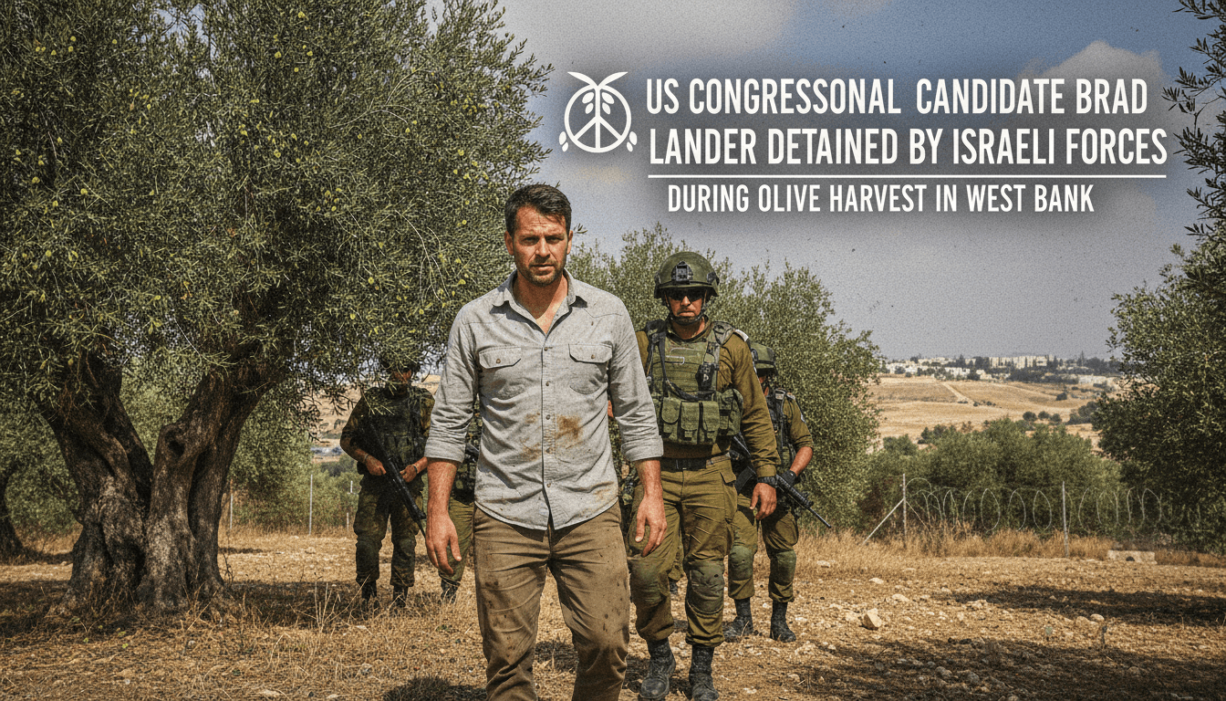 Brad Lander participating in an olive harvest in the West Bank, highlighting international activism and tensions.