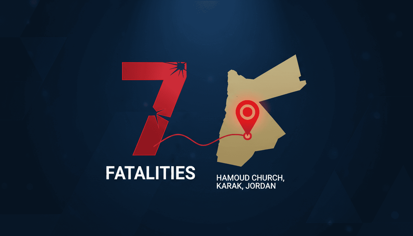 A graphic depicting the tragic church shooting in Jordan, highlighting the UAE's condemnation and solidarity.