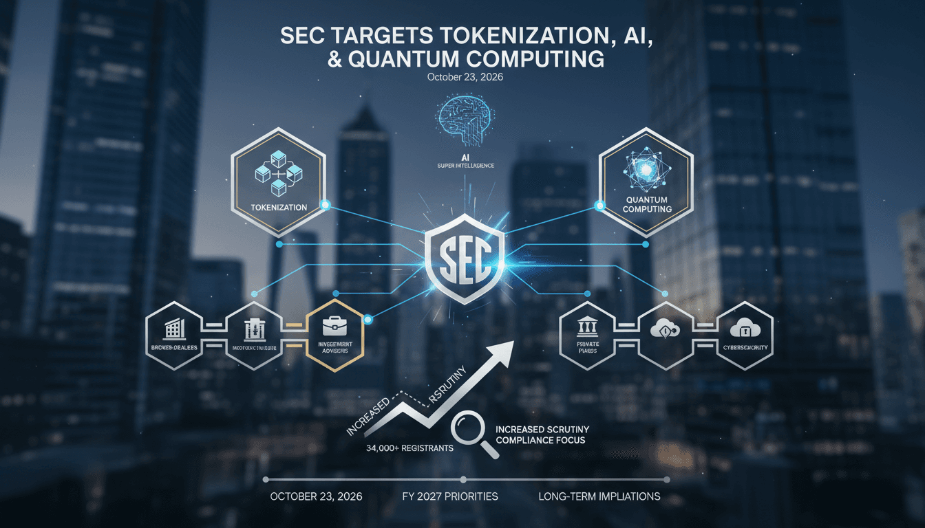 Infographic showing SEC's 2027 examination priorities and their impact on financial sectors.