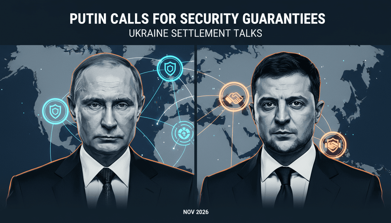 Putin and Zelensky discussing security guarantees against a European map backdrop.