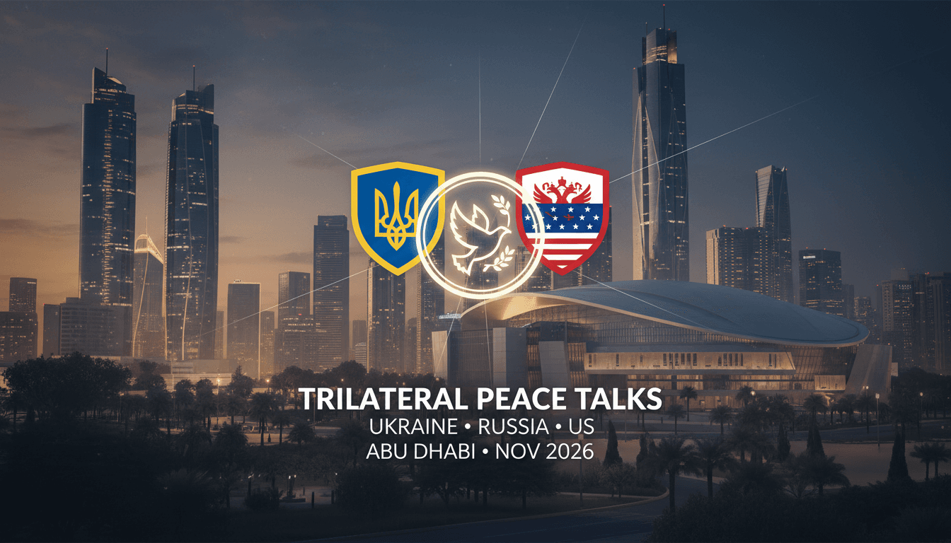 A visual representation of the upcoming trilateral peace talks in Abu Dhabi, featuring flags of Ukraine, Russia, and the U.S.