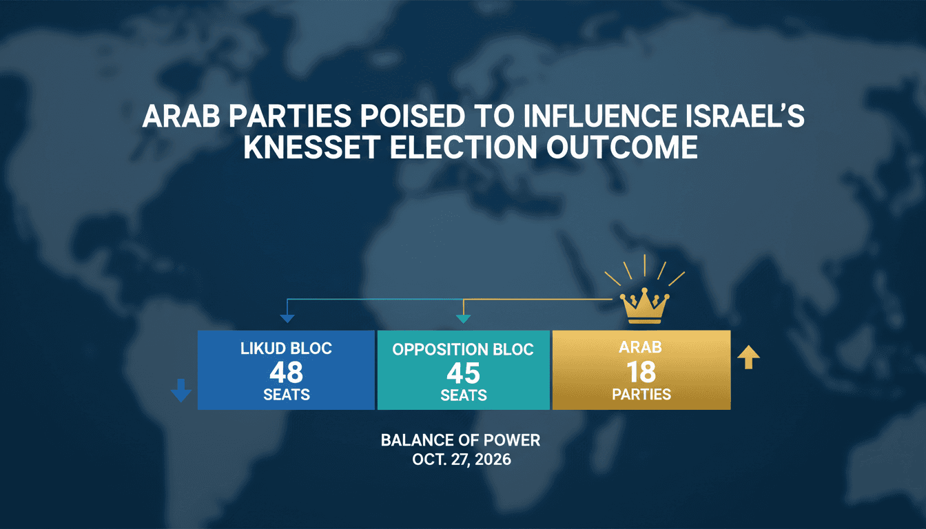 Infographic showing projected seat distribution in Israel's Knesset election, highlighting Arab parties' influence.