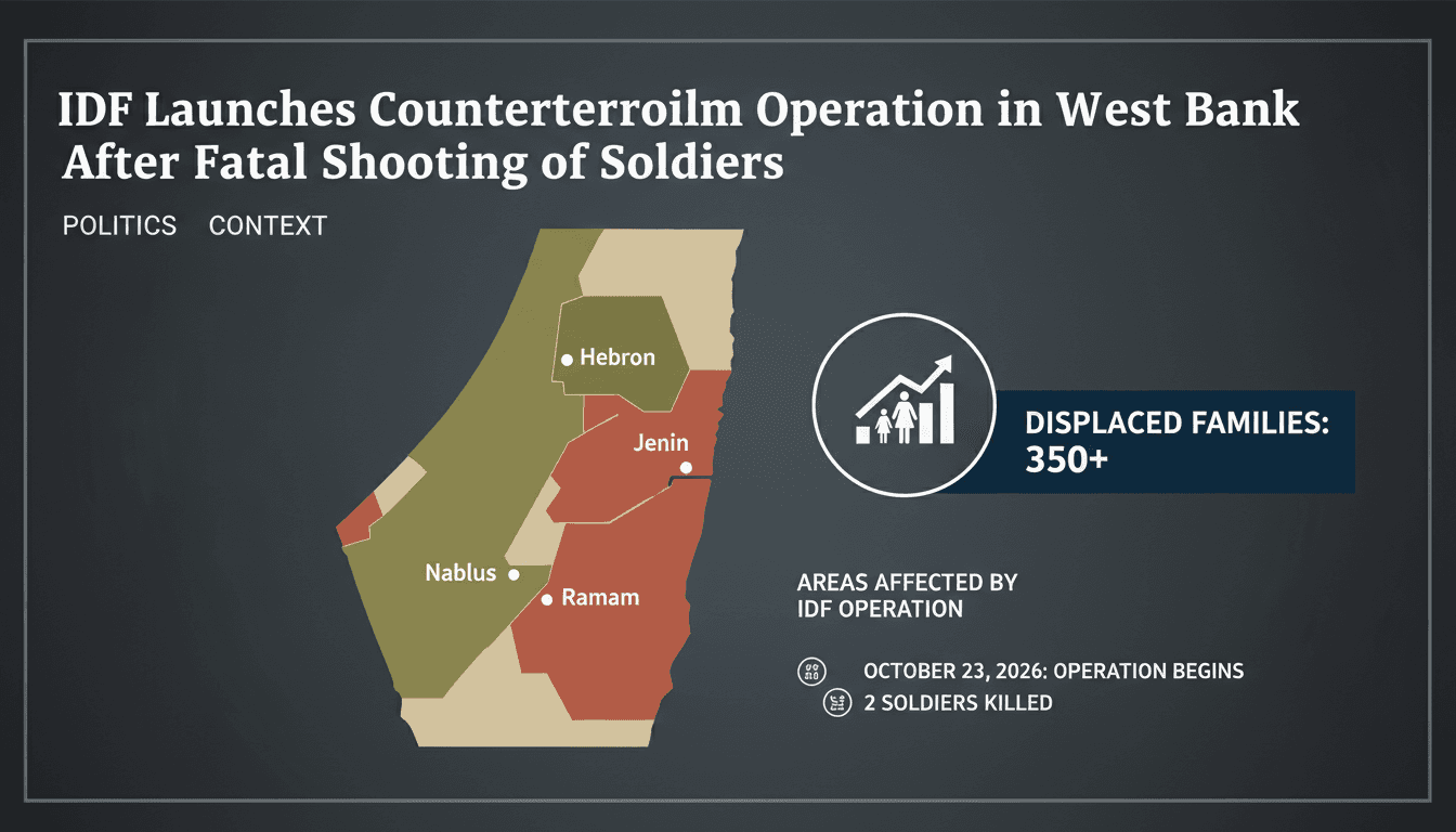 Map showing the IDF's counterterrorism operation areas in the West Bank following the Hebron shooting incident.