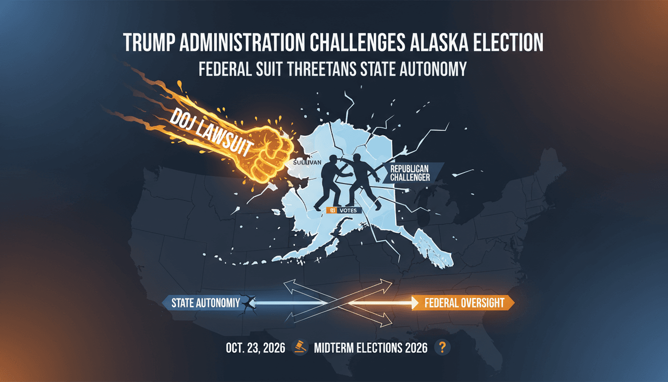 Infographic showing the impact of Trump's lawsuit on Alaska's Senate election and federal election oversight.