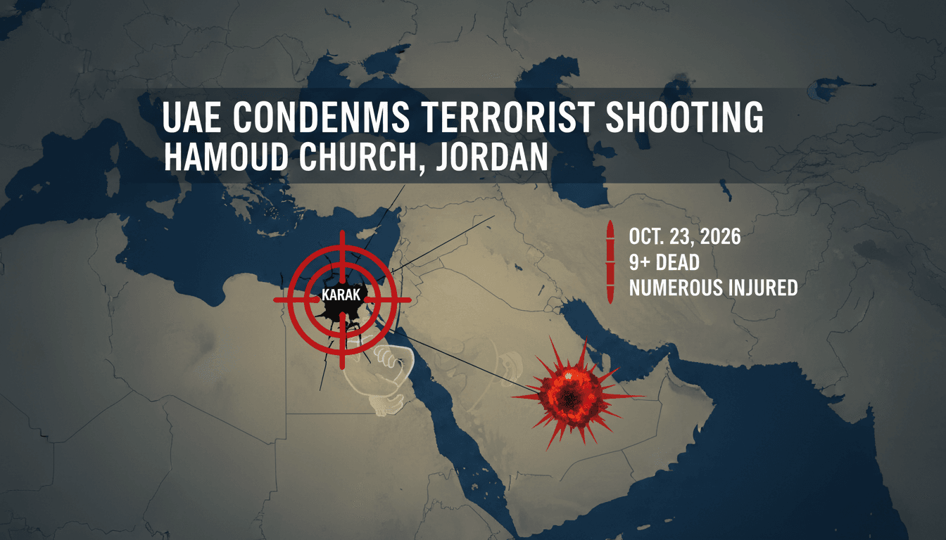A map highlighting the location of the church shooting in Jordan, with statistics on fatalities and injuries.