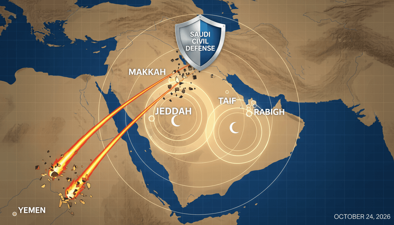 Map showing debris locations from intercepted Houthi missiles in Saudi Arabia.