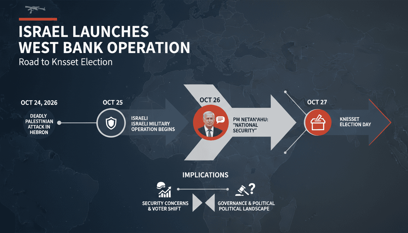 A map highlighting the West Bank military operation and its impact on local communities and the upcoming Knesset election.