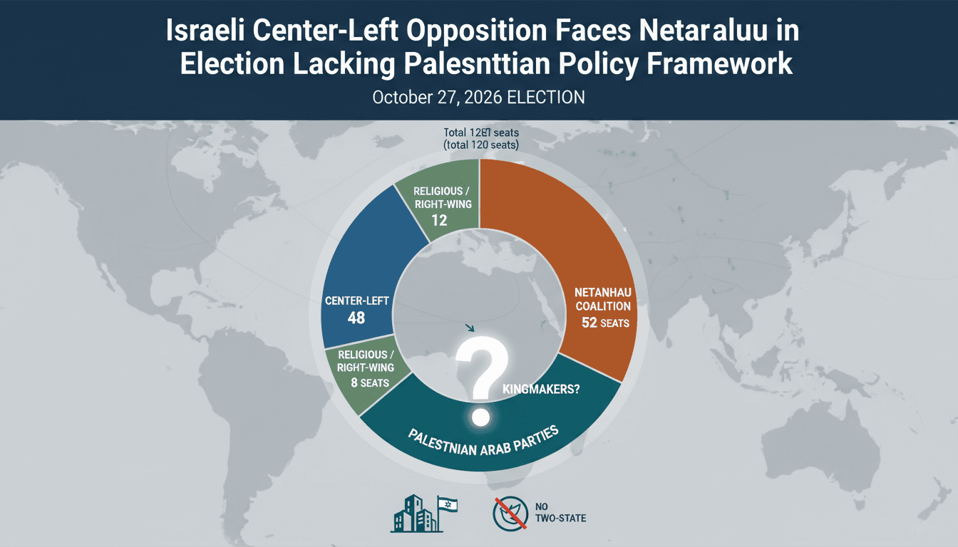Infographic showing Israeli election seat projections and the role of Palestinian parties in the 2026 election.
