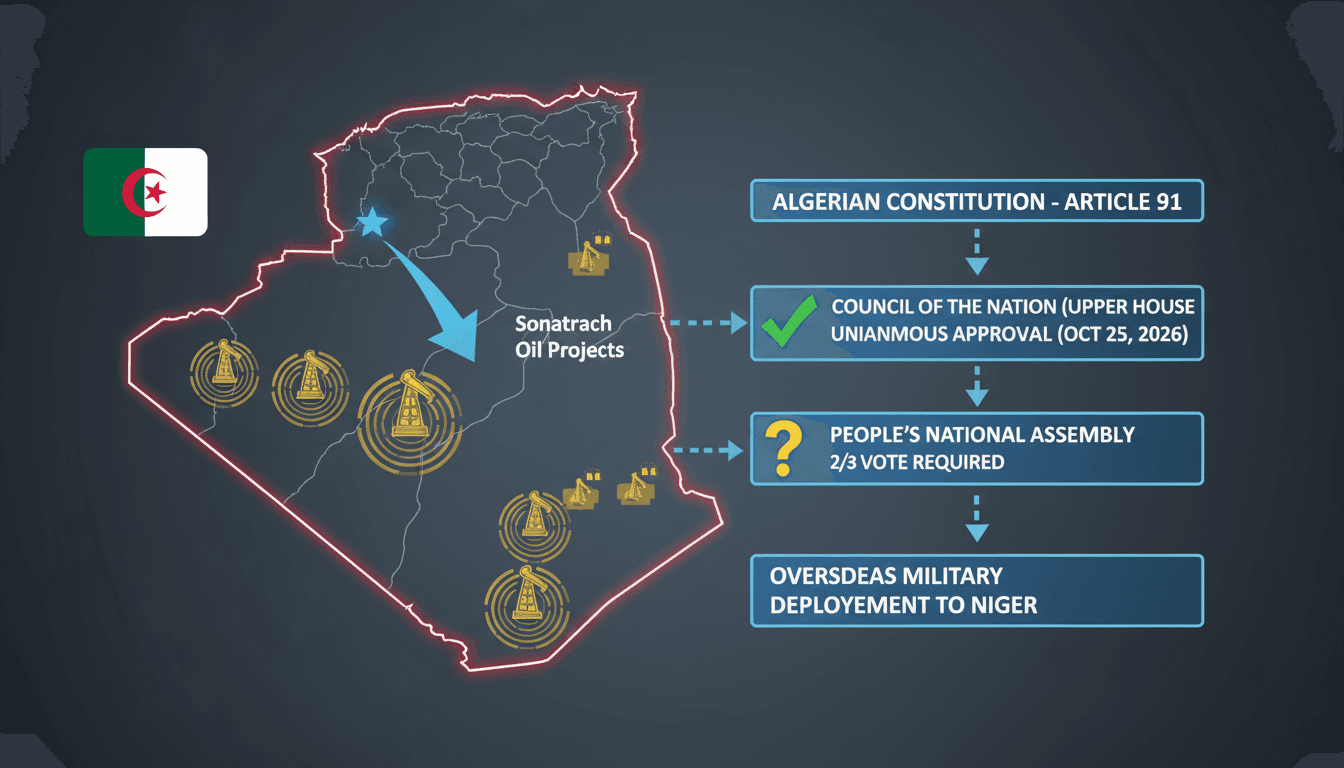 Map of the Algeria-Niger border corridor showing Sonatrach energy project zones and military deployment routes