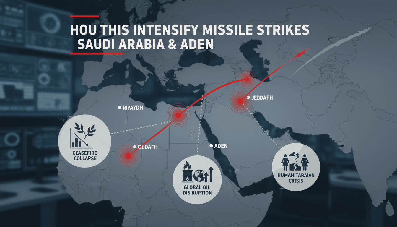 Map showing missile strike locations in Yemen and Saudi Arabia, highlighting the ongoing conflict and its implications.