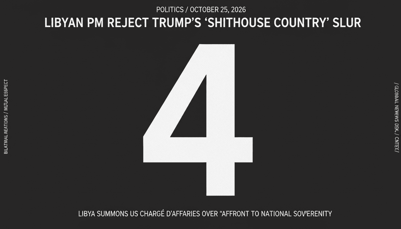 Minimalist dark editorial card showing the number 4 referencing countries named in the diplomatic dispute